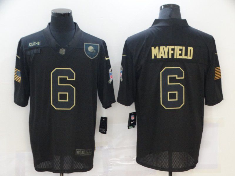 Men Cleveland Browns 6 Mayfield Black gold lettering 2020 Nike NFL Jersey